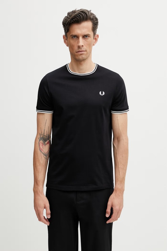 Fred Perry tricou de bumbac bărbătesc uni negru M1588V