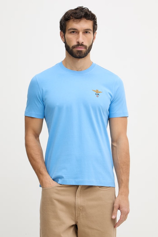 Aeronautica Militare t-shirt bawełniany regular niebieski TS1580UJ00372