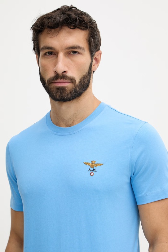 Aeronautica Militare t-shirt bawełniany niebieski TS1580UJ00372