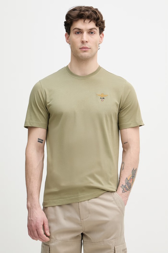 Aeronautica Militare T-shirt męski bawełniany zielony TS1580UJ00372