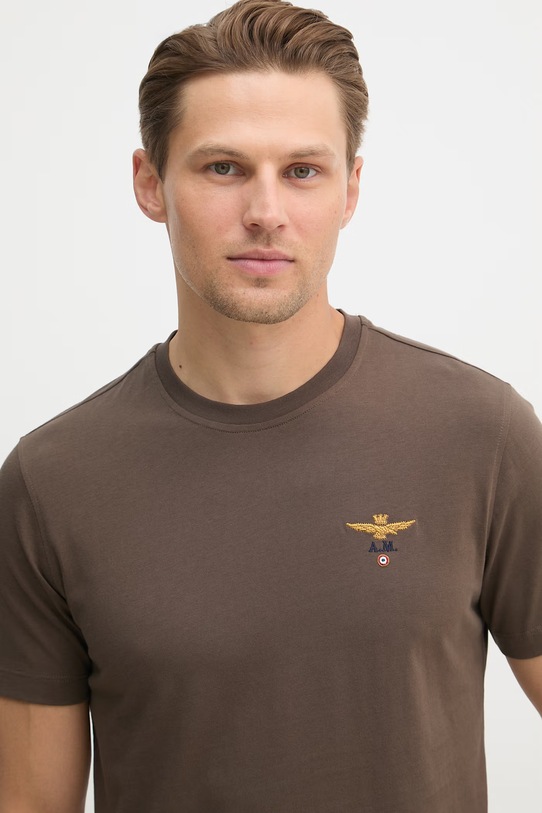 Aeronautica Militare t-shirt bawełniany brązowy TS1580UJ00372