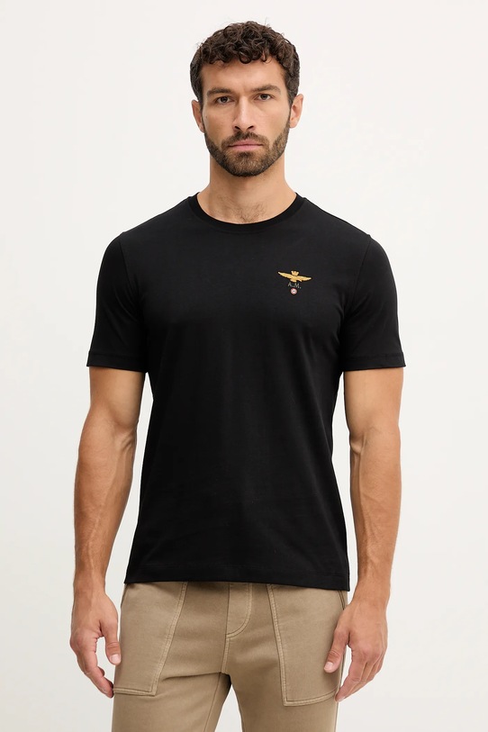 Aeronautica Militare tricou din bumbac imprimeu negru TS1580UJ00372