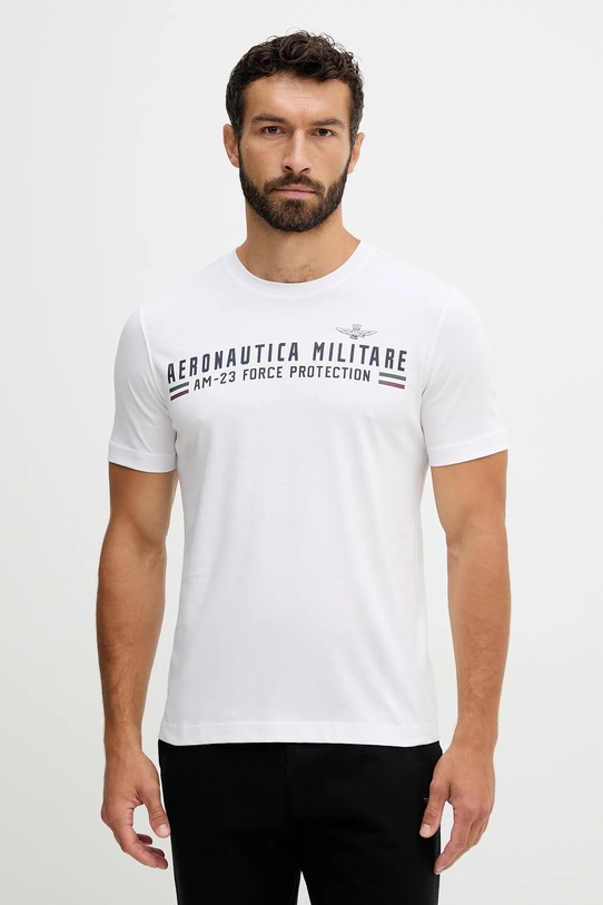 Aeronautica Militare t-shirt in cotone sovrastampa bianco TS1942UJ00538
