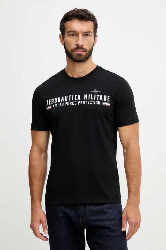 Хлопковая футболка Aeronautica Militare хлопок чёрный TS1942UJ00538