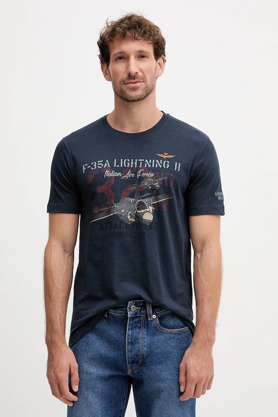 Aeronautica Militare tricou din bumbac imprimeu bleumarin TS2472UJ00708