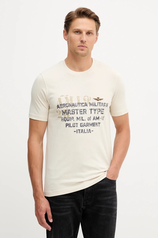 Aeronautica Militare t-shirt in cotone sovrastampa beige TS2479UJ00641