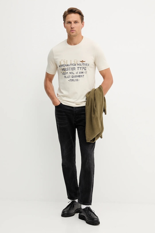 Βαμβακερό μπλουζάκι Aeronautica Militare TS2479UJ00641 μπεζ AW25