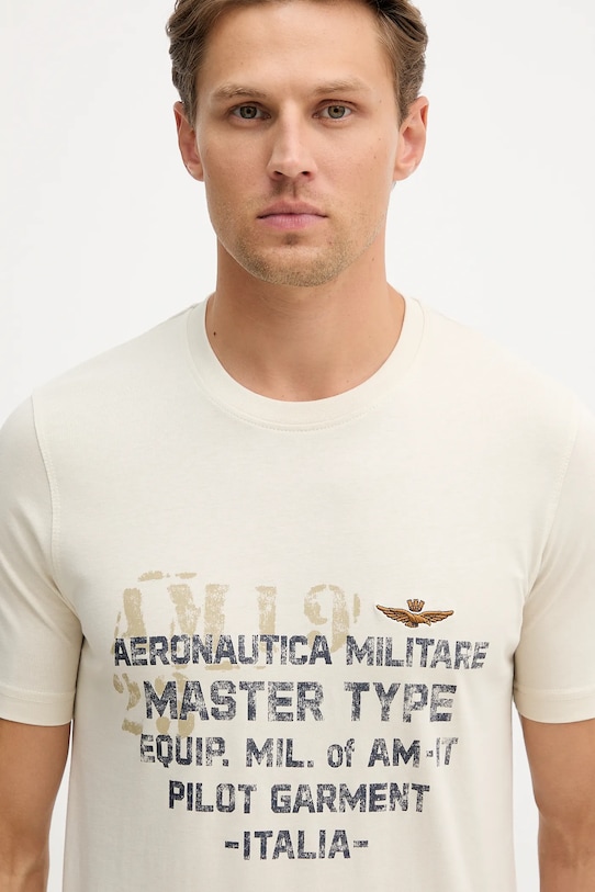 Βαμβακερό μπλουζάκι Aeronautica Militare μπεζ TS2479UJ00641