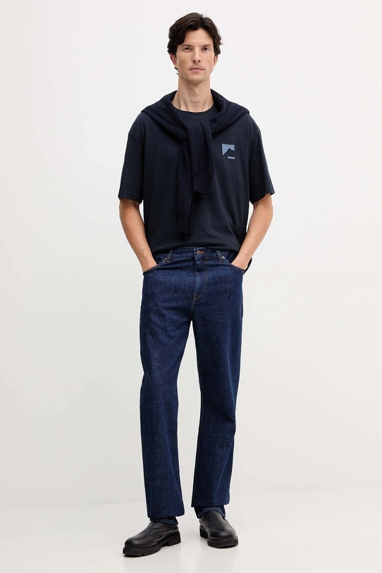 Памучна тениска BOSS Orange 50551471 тъмносин AW25