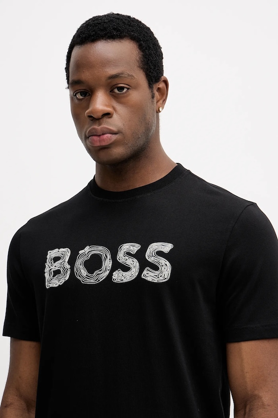 Βαμβακερό μπλουζάκι BOSS Orange μαύρο 50554616
