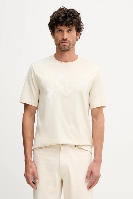 BOSS tricou din bumbac imprimeu bej 50549282