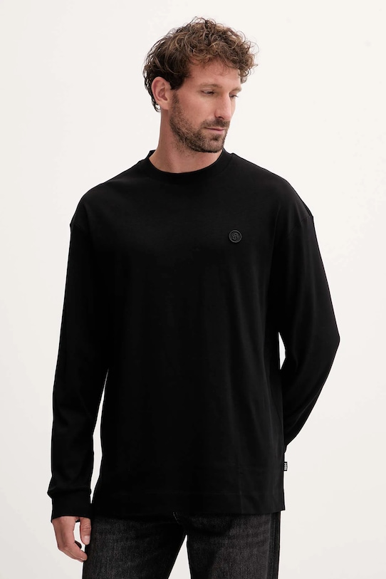 Bavlnené tričko s dlhým rukávom BOSS relaxed čierna 50557846