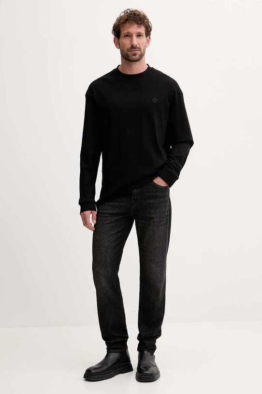 Bavlnené tričko s dlhým rukávom BOSS 50557846 čierna AW25