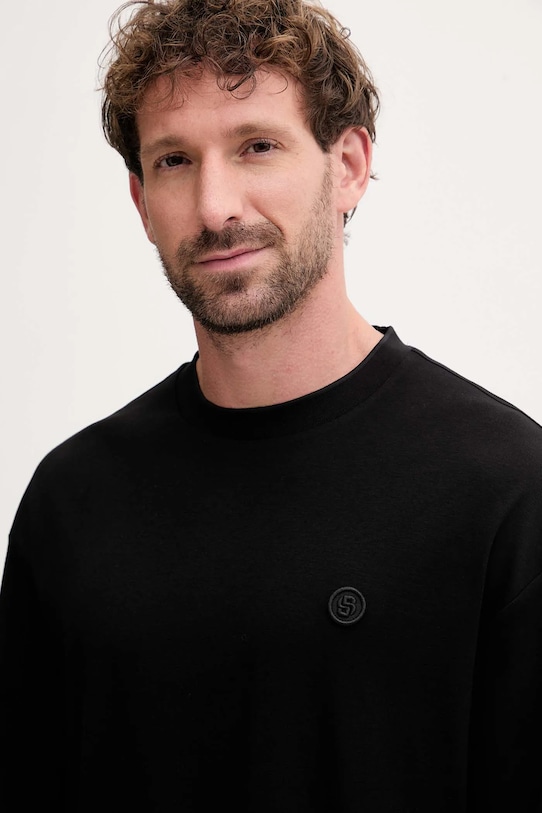 Bavlnené tričko s dlhým rukávom BOSS čierna 50557846