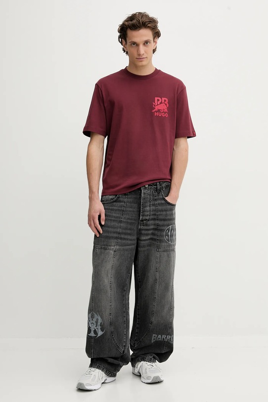 HUGO t-shirt bawełniany 50549307 bordowy AW25