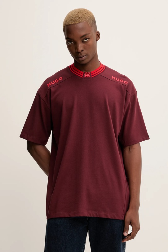 Bavlnené tričko HUGO relaxed burgundské 50549604