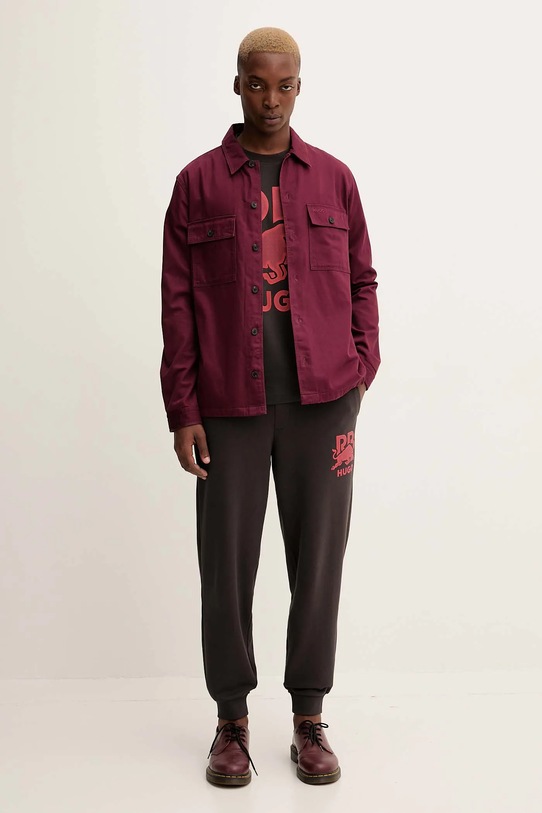 Βαμβακερό μπλουζάκι HUGO 50551836 καφέ AW25