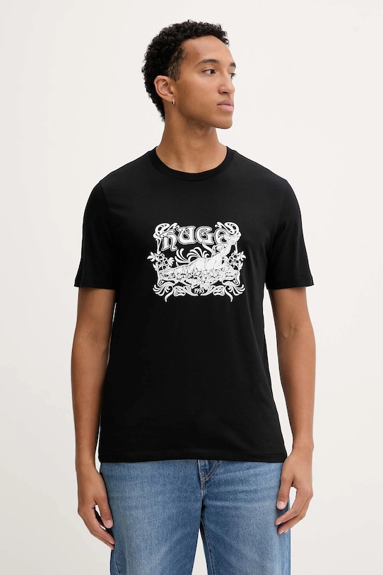 Βαμβακερό μπλουζάκι HUGO στάμπα μαύρο 50548565