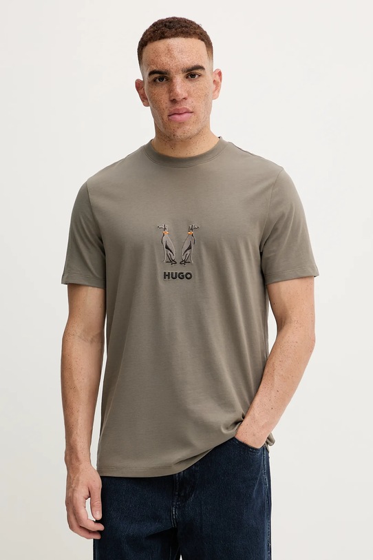 HUGO t-shirt bawełniany regular zielony 50549154