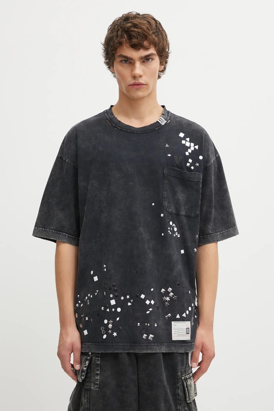 Pamučna majica Maison MIHARA YASUHIRO EMBELLISHED BLEACHED relaxed crna A15TS631