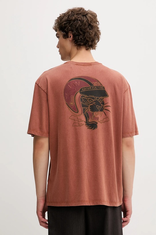 Von Dutch t-shirt bawełniany nadruk brązowy VD.1.H.TR.FLASH