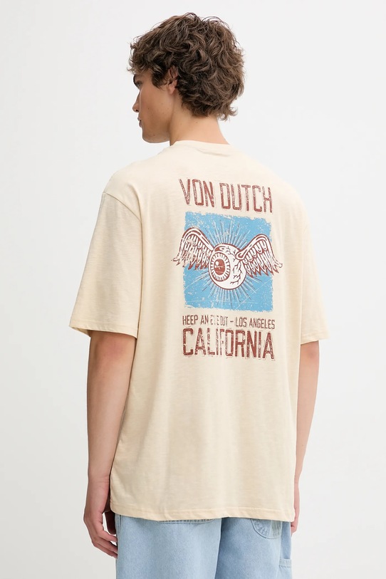 Von Dutch t-shirt bawełniany nadruk beżowy VD.1.H.TR.LOS