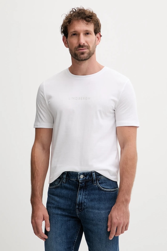 Lindbergh t-shirt bawełniany nadruk biały 30.400200B