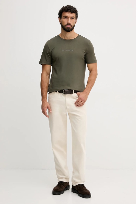 Lindbergh t-shirt bawełniany 30.400200B zielony AW25