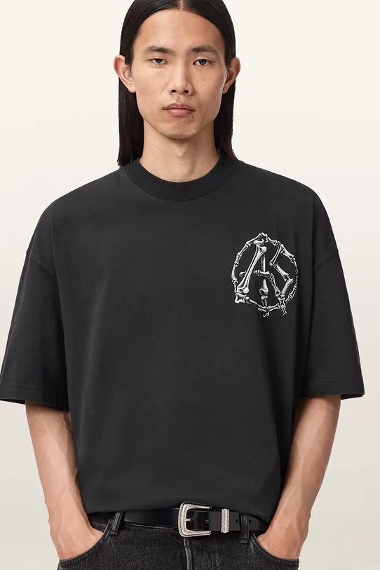 Βαμβακερό μπλουζάκι AllSaints ANATOMICA μαύρο M046PD