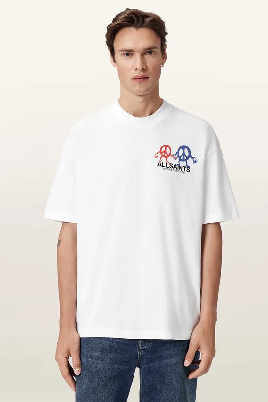 Βαμβακερό μπλουζάκι AllSaints BEDFELLOW λευκό M001PD