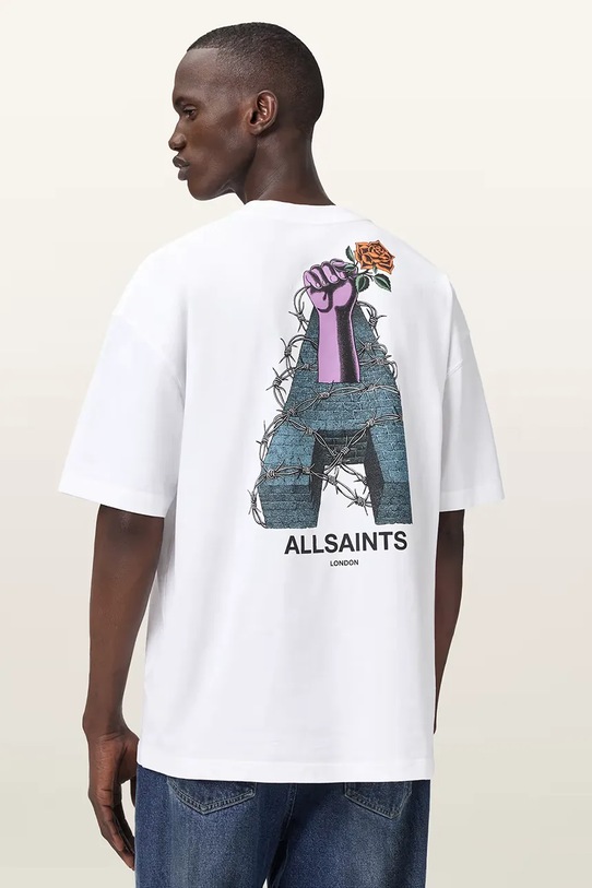 Βαμβακερό μπλουζάκι AllSaints DEFIANCE λευκό M004PD
