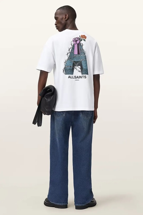 Βαμβακερό μπλουζάκι AllSaints DEFIANCE M004PD λευκό