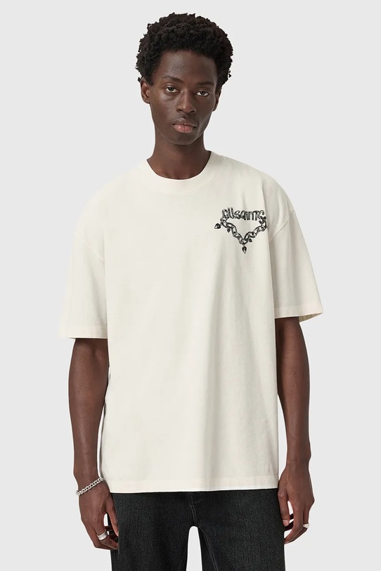 Βαμβακερό μπλουζάκι AllSaints DRIP στάμπα λευκό M005PD