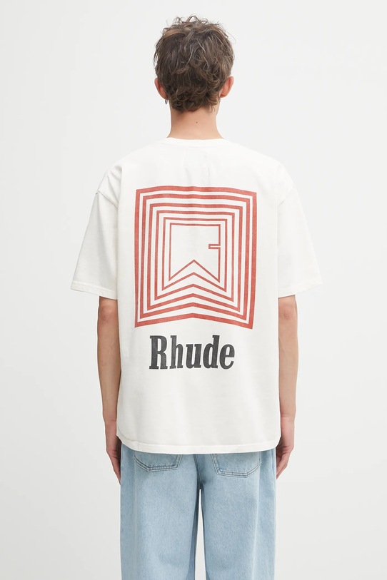 Bavlnené tričko RHUDE Chevron Logo Repeat regular béžová RHPF25TT03012