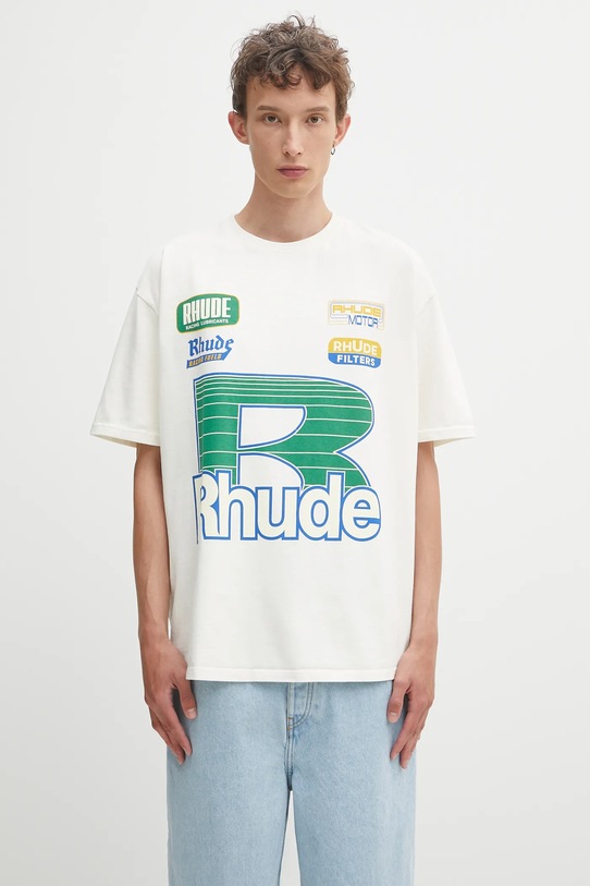 Bavlnené tričko RHUDE Roadway Racing regular béžová RHPF25TT11012