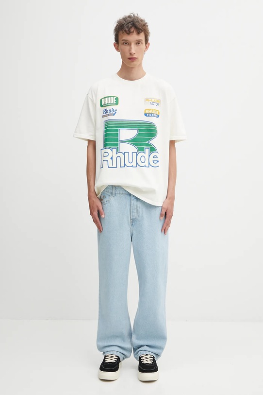 Bavlnené tričko RHUDE Roadway Racing RHPF25TT11012 béžová