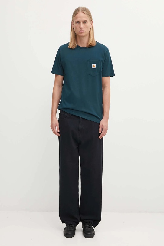 Carhartt WIP t-shirt bawełniany S/S Pocket T-Shirt I030434.0AUXX turkusowy