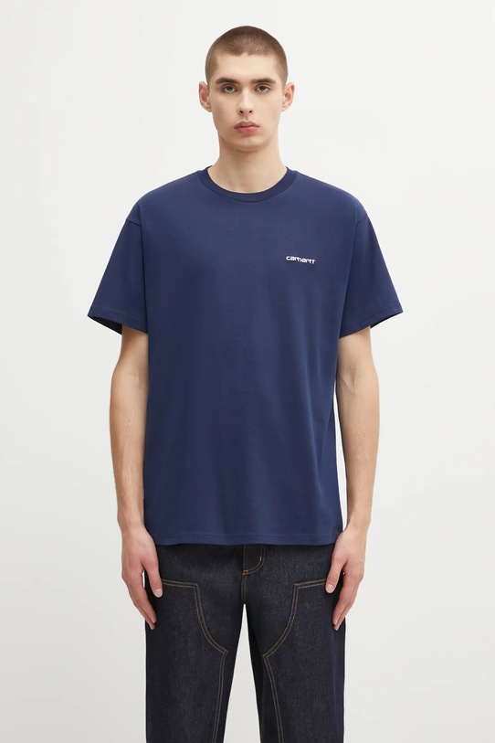Carhartt WIP t-shirt bawełniany S/S Script Embroidery T-Shirt gładkie niebieski I030435.3CCXX