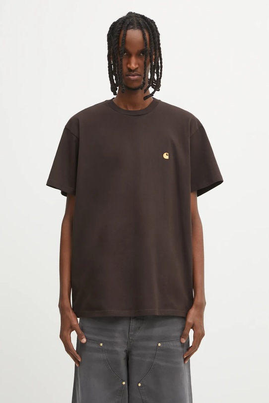 Carhartt WIP t-shirt bawełniany S/S Chase T-Shirt bawełna brązowy I026391.00WXX