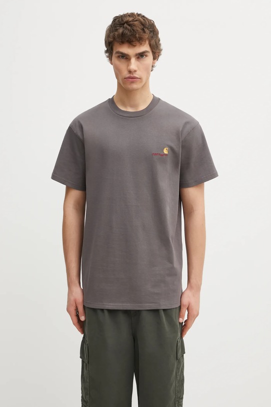 Carhartt WIP t-shirt bawełniany S/S American Script T-Shirt gładkie brązowy I029956.33CXX