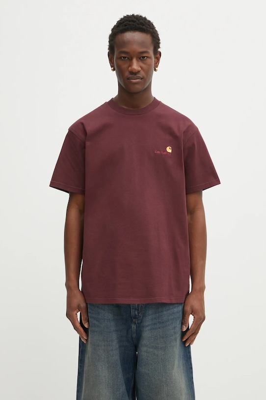 Carhartt WIP tricou din bumbac S/S American Script T-Shirt bumbac burgundia I029956.33KXX