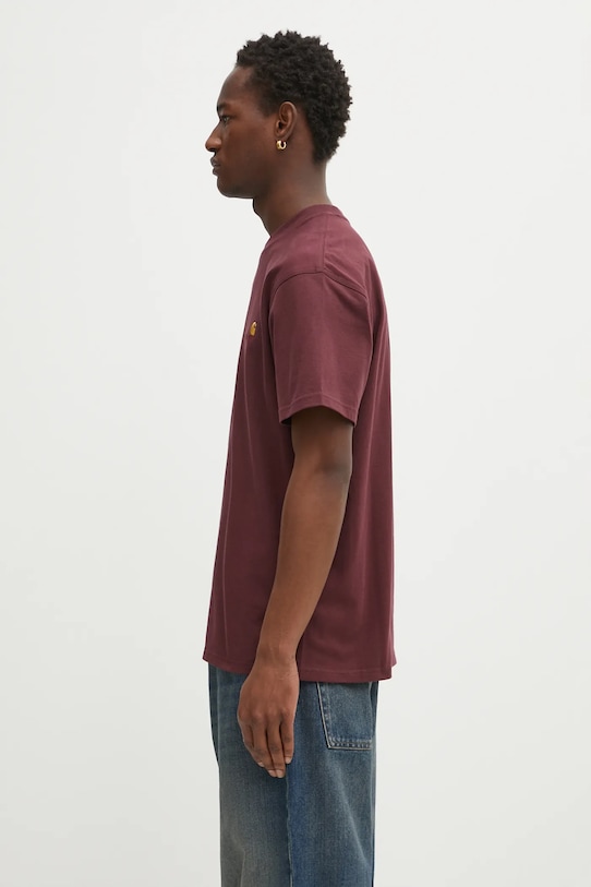 Carhartt WIP tricou din bumbac S/S American Script T-Shirt I029956.33KXX burgundia AW25