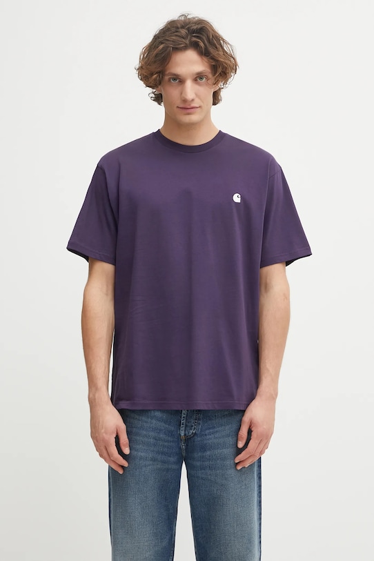Carhartt WIP t-shirt bawełniany S/S Madison T-Shirt gładkie fioletowy I033000.39FXX