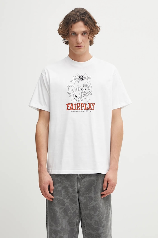 Carhartt WIP t-shirt bawełniany S/S Fairplay T-Shirt nadruk biały I035433.02XX