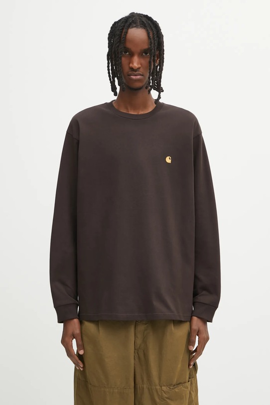 Carhartt WIP longsleeve bawełniany L/S Chase T-Shirt bawełna brązowy I026392.00WXX