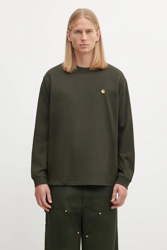 Carhartt WIP longsleeve din bumbac L/S Chase T-Shirt uni verde I026392.3CBXX