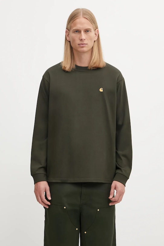 Bavlněné tričko s dlouhým rukávem Carhartt WIP L/S Chase T-Shirt relaxed zelená I026392.3CBXX