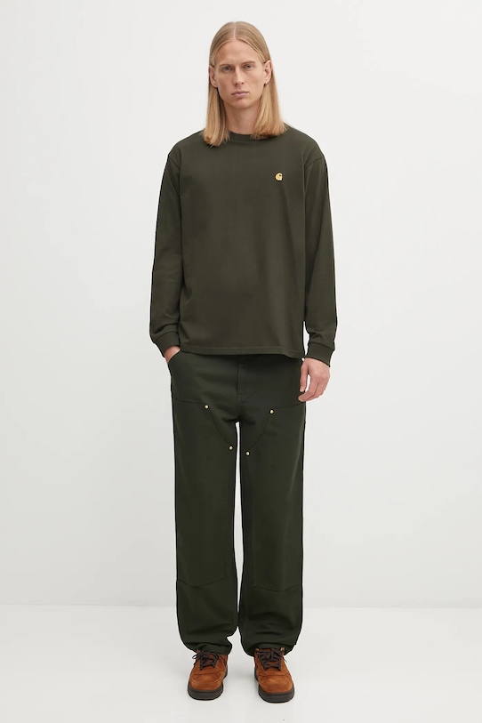 Bavlněné tričko s dlouhým rukávem Carhartt WIP L/S Chase T-Shirt zelená I026392.3CBXX