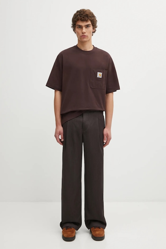 Bavlněné tričko Carhartt WIP S/S Work Pocket T-Shirt I035523.33HXX hnědá