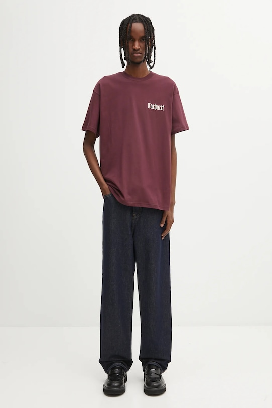 Bavlněné tričko Carhartt WIP S/S Schooling T-Shirt I035453.33KXX burgundské